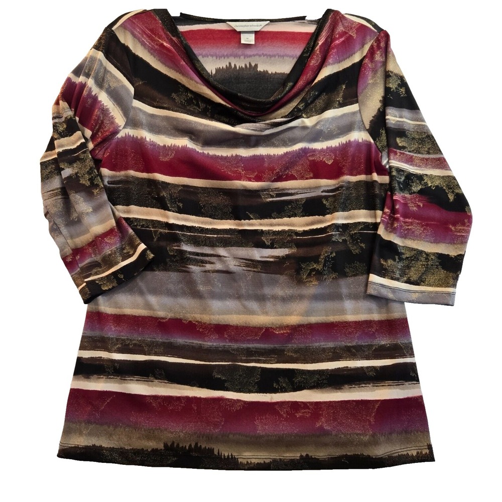 Christopher & Banks Blouse Women M Top Metallic‎ Accents Artsy Versatile